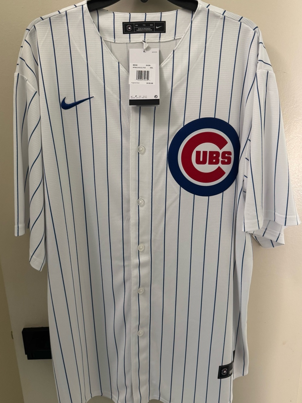 Nike White Baseball Jersey with Royal Blue Pinstripes XXL